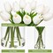 12 Pcs Artificial Real Touch Tulips Flowers in Glass Vase with Faux Water, Tulips Fake Arrangements White Tulips with Vase for Dining Table Home Decor Wedding Centerpieces